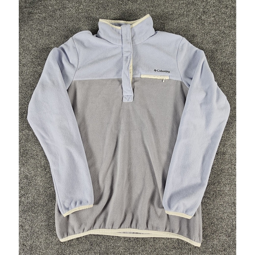 Columbia Pullover Womens Medium Light Blue Gray Fleece Half‎ Zip Outdoors Hiking